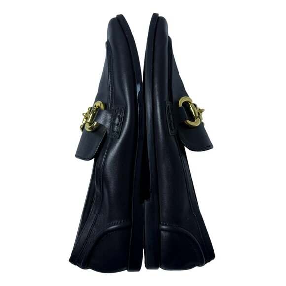 Jeffrey Campbell Black Leather Loafers โ Size 8.5 โ Gold Horsebit Detail - Picture 3 of 9